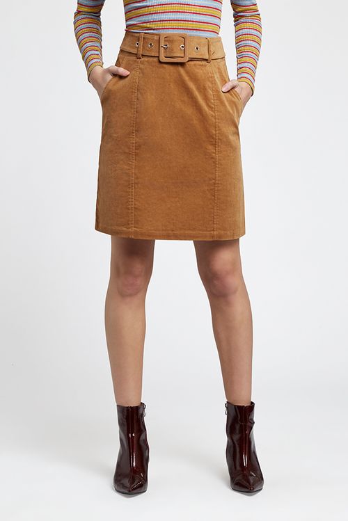 Louche Amir Belted Cord Mini Skirt Tan