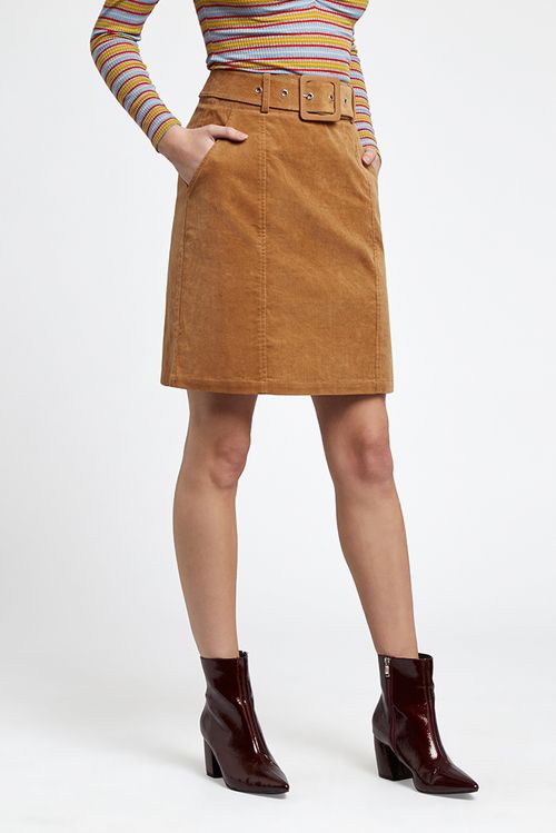 Louche Amir Belted Cord Mini Skirt Tan