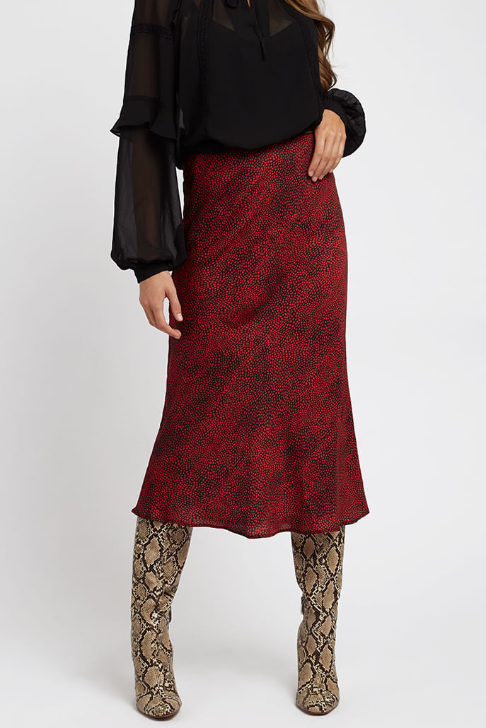 red velvet midi skirt