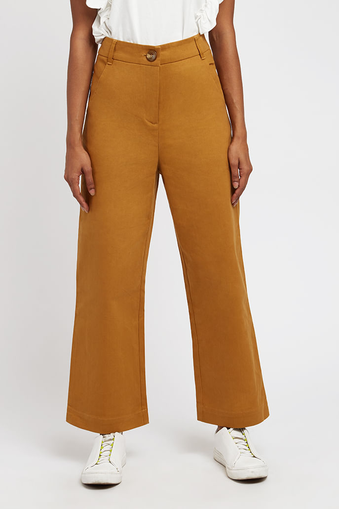 tan cropped trousers