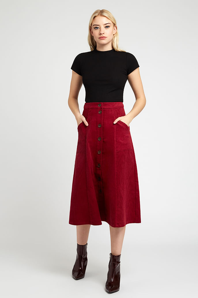 cord midi skirt