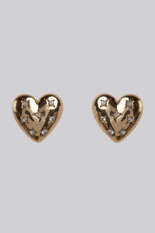 Louche Lettice Huge Heart With Stone Stud Gold