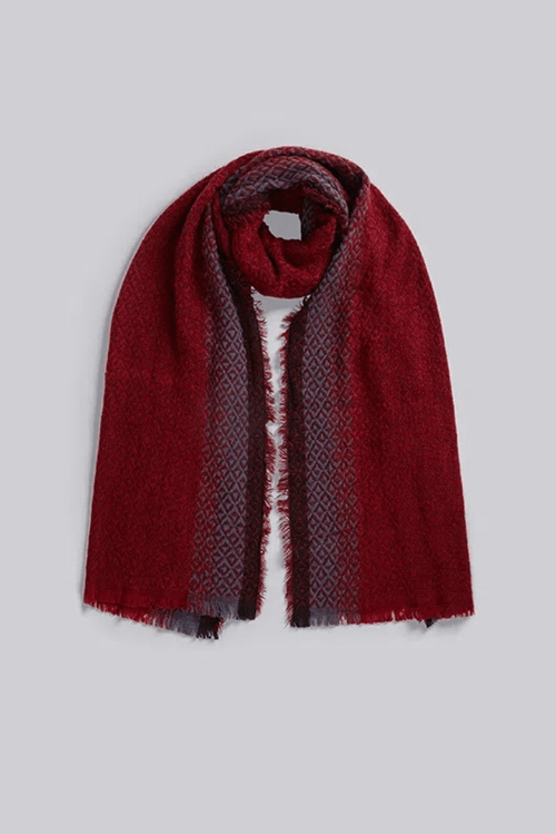 Louche Indigo Ombre Jacquard Woven Scarf Burgundy