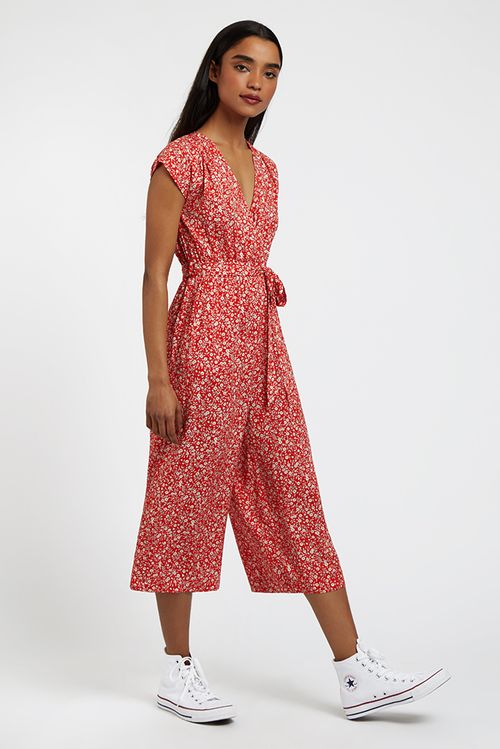 Louche Sidra Shrubbery Print Cropped Jumpsuit Red