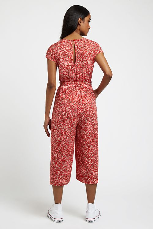 Louche Sidra Shrubbery Print Cropped Jumpsuit Red