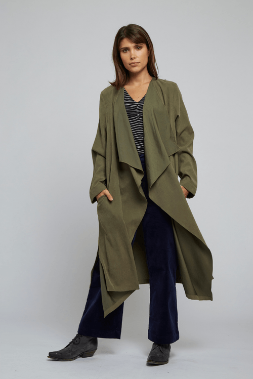 Louche Withney Waterfall Soft Trench Coat Khaki