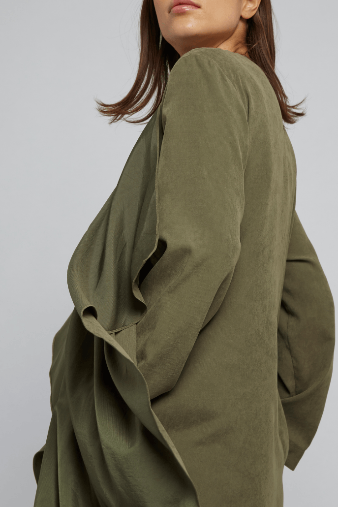 green waterfall coat