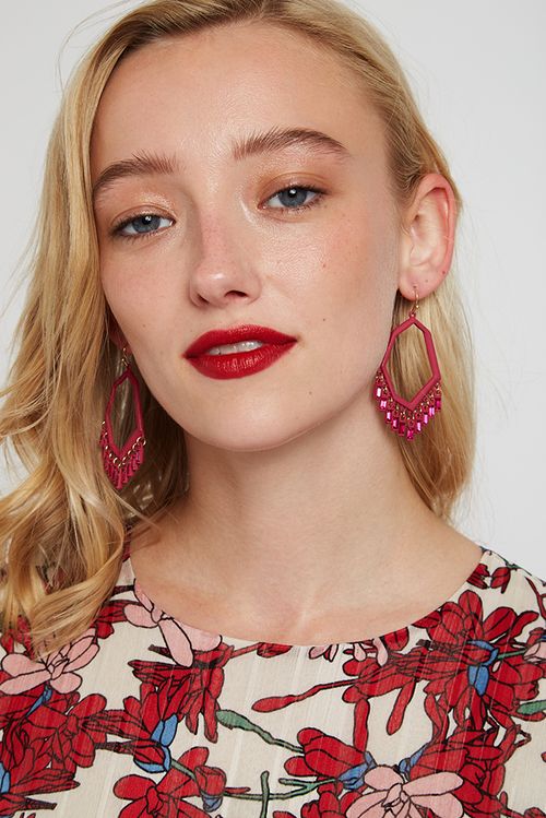 Louche Paula Geometry Shape Frame With Dorp Stone Earrings Pink