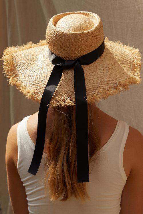 Louche Lorraine Wide Brimmed Black ribboned Straw Hat