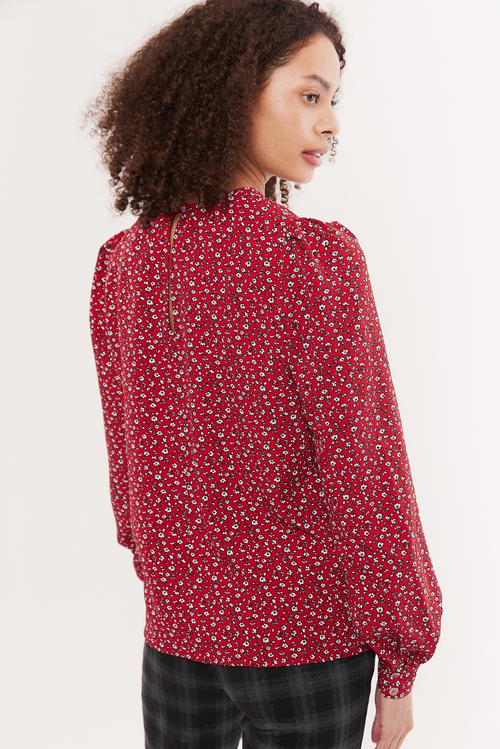 Louche Lima Forget Me Not Print Long Sleeve Blouse Red
