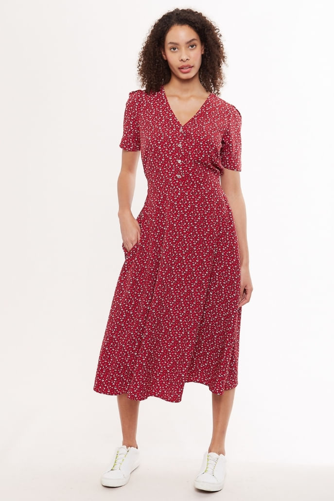 red tea dress midi