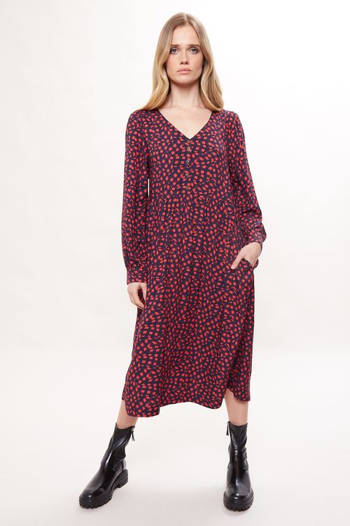 Louche Rheane Gingham Twist Print Long Sleeve V Neck Midi Dress