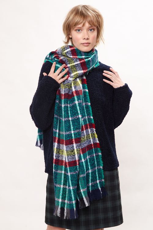 Louche Clodagh Warm Handle Checked Scarf With Fringed Edge Green