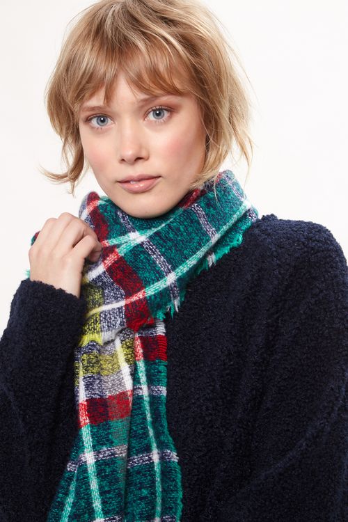 Louche Clodagh Warm Handle Checked Scarf With Fringed Edge Green