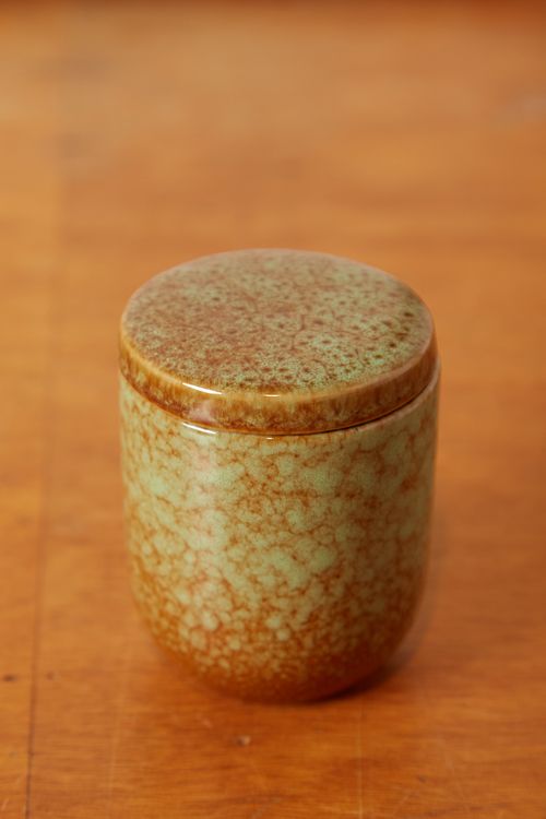 Ombre Stoneware Candle Pot With Lid Green