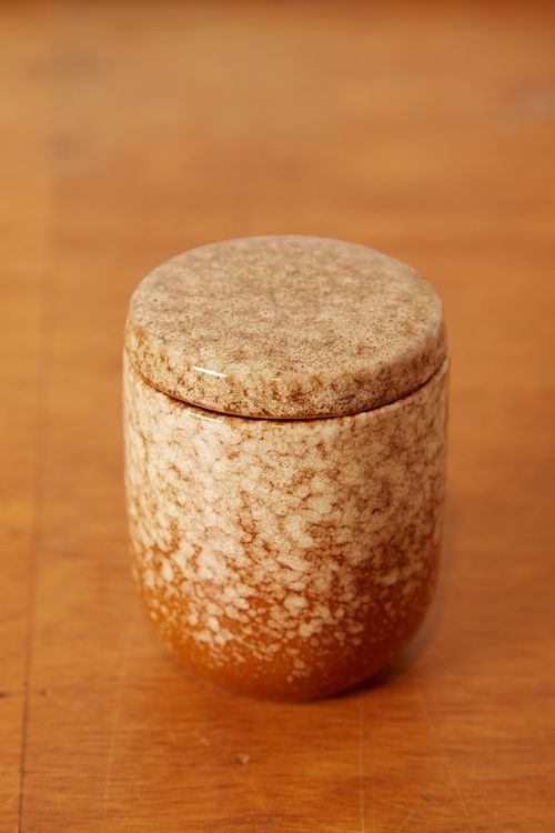 Ombre Stoneware Candle Pot With Lid Brown