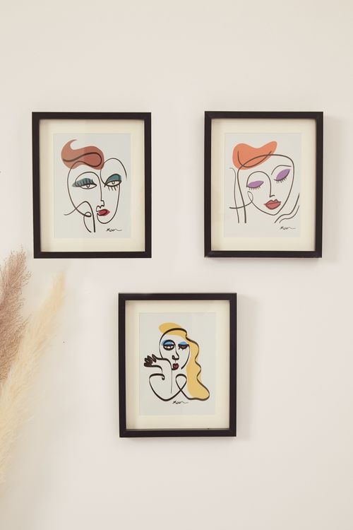 Set Of 3 Abstract Face Framed-Wall Art