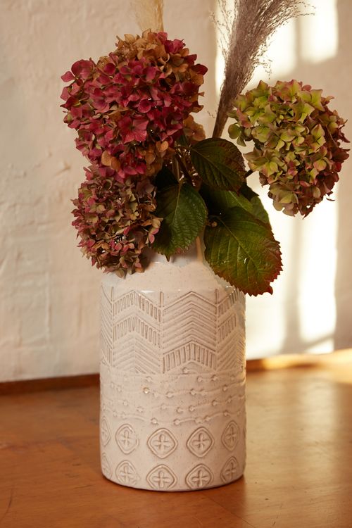 Tall Chevron Stripe Relief Glazed Stoneware Vase
