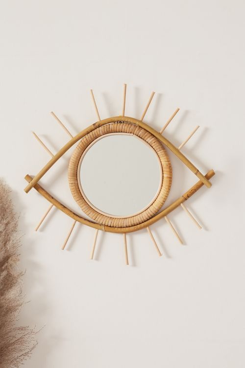 Large Eye Shaped Rattan Mirror