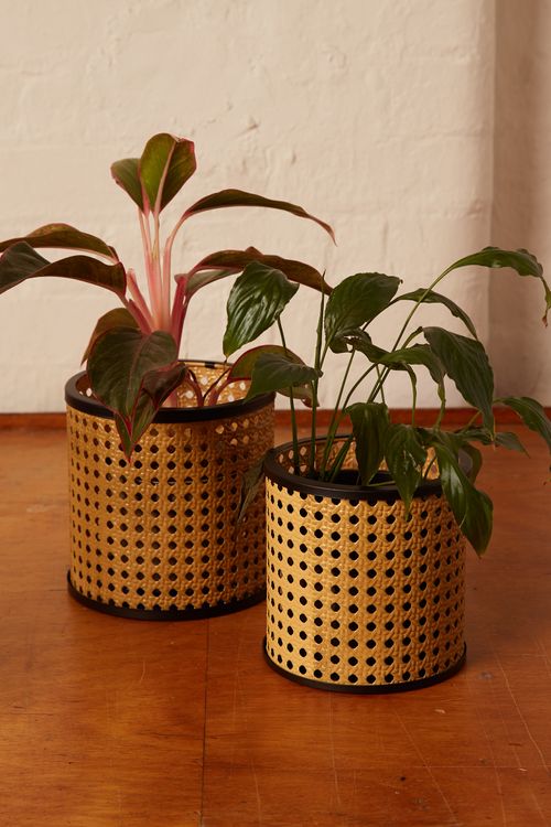 Set Of 2 Woven Cane Effect Planters
