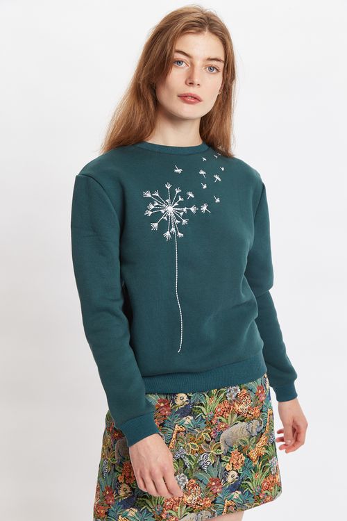 Louche Jan Dandelion Embroidered Sweatshirt Green