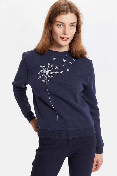 Louche Jan Dandelion Embroidered Sweatshirt Navy
