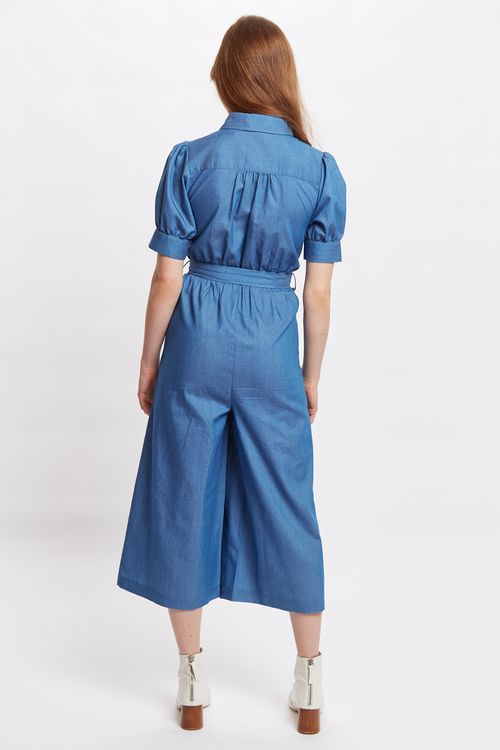 Louche Magda Chambray Short Sleeve Cropped Jumpsuit