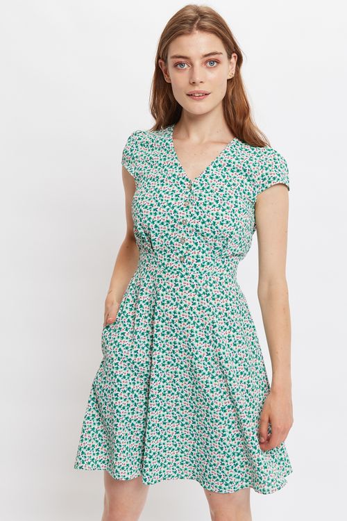 Louche Cathleen Mint Blossom Print Mini Tea Dress-Multi