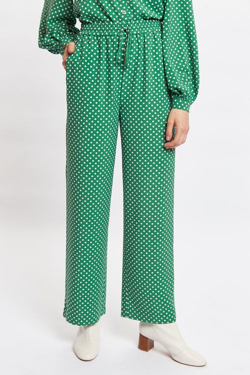 Louche Emmanuella Polka Dot Print Pull On Trouser -Green