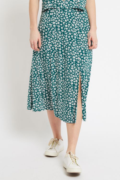 Louche Kiyo Flower Sketch Print Midi Skirt Green