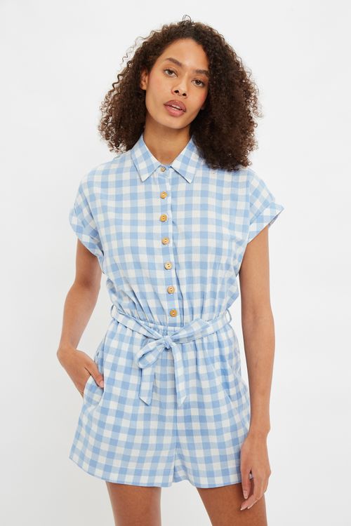 Louche Addie Picnic Check Playsuit In Blue