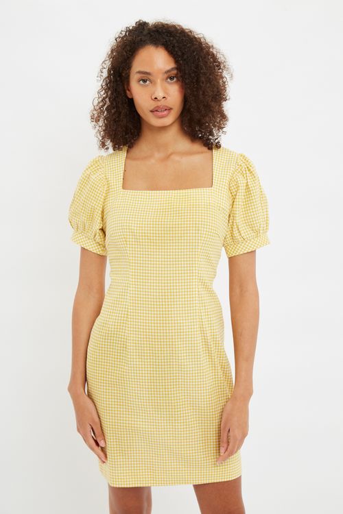 Louche Anouk Summer Gingham Body Con Mini Dress In Yellow