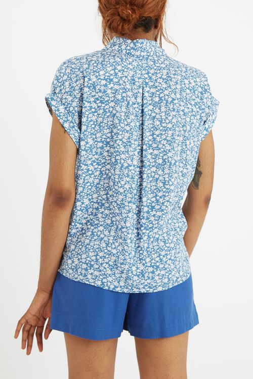 Louche Abinaya Micro Blossom Print Shirt In Blue