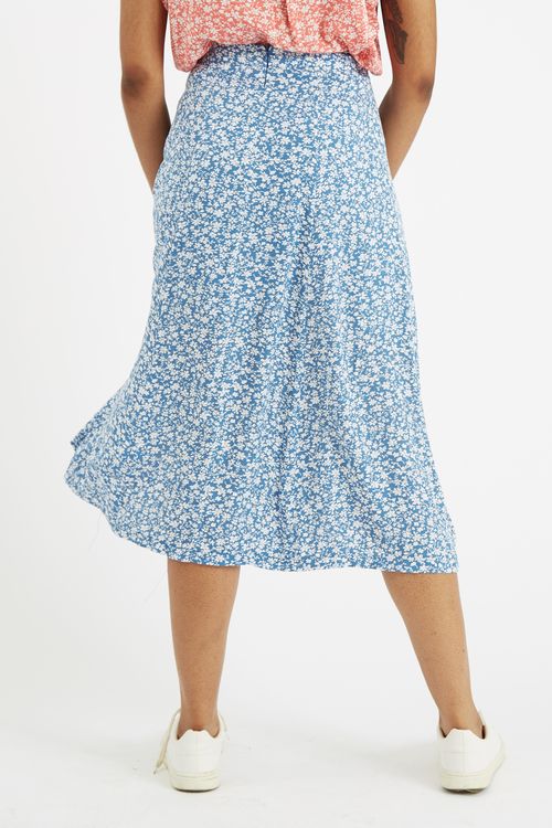 Louche Kiyo Micro Blossom Print Midi Skirt In Blue