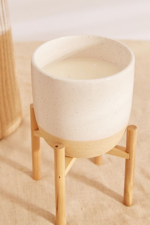 Sandalwood Scented Ceramic Candle Pot With Wooden Stand