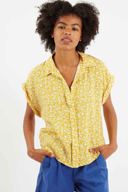 Louche Abinaya Micro Blossom Print Shirt In Yellow