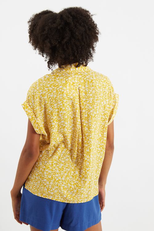 Louche Abinaya Micro Blossom Print Shirt In Yellow
