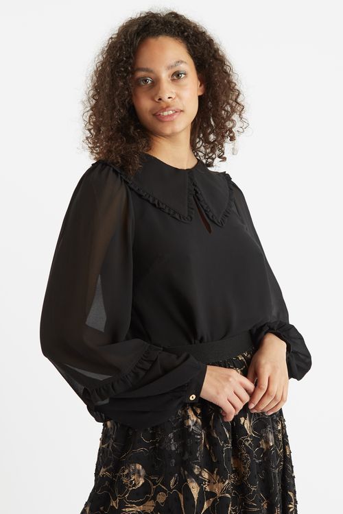 Louche Tuppence Statement Collar Long Sleeve Blouse Black